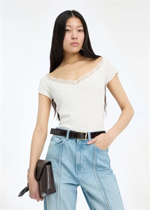 Lacina rib v-neck lace top Egret ROTATE